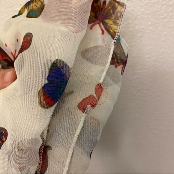 semi sheer silky colorful butterfly Mariposa lightweight scarf print 21x66 - Picture 4 of 6